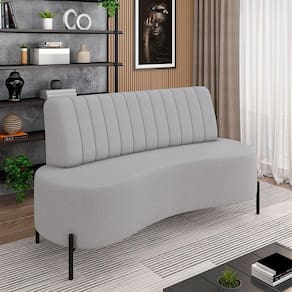 Sofá Living Decorativo 2 Lugares 1,35m Katara Pés De Ferro Linho Rústico Cinza G33 - Gran Belo