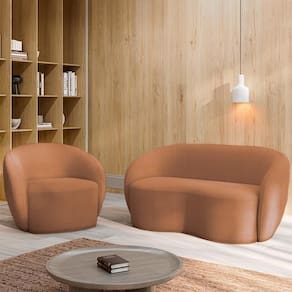 Conjunto 1 Sofá Living 160cm E 1 Poltrona íbis Encosto Fixo Bouclê Terracota G33 - Gran Belo