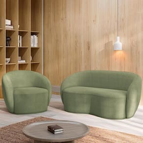 Conjunto 1 Sofá Living 160cm E 1 Poltrona íbis Encosto Fixo Bouclê Verde G33 - Gran Belo
