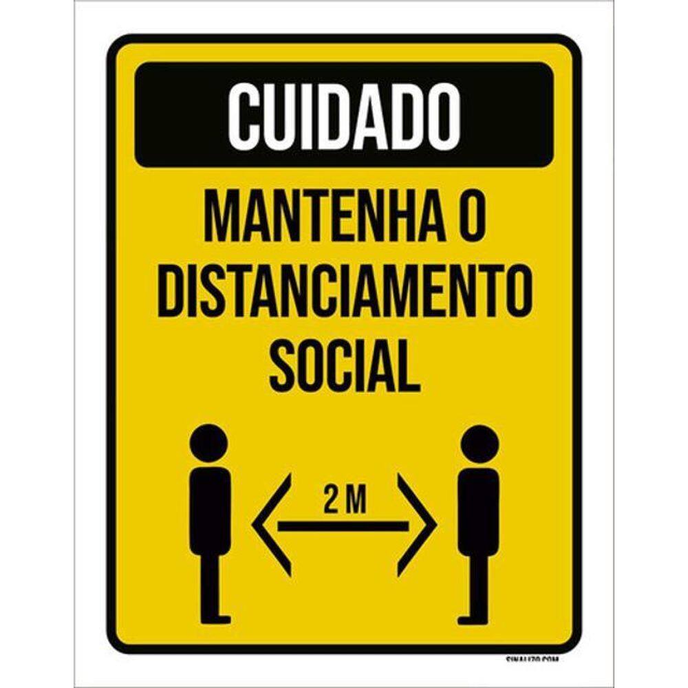 Kit 3 Placas Cuidado Mantenha Distanciamento Social 2M