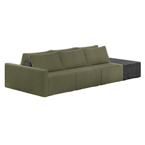 Sofá Ilha 3 Lugares Living 372cm Modulado Lary Bouclê Pu Pto K01 Cor Verde