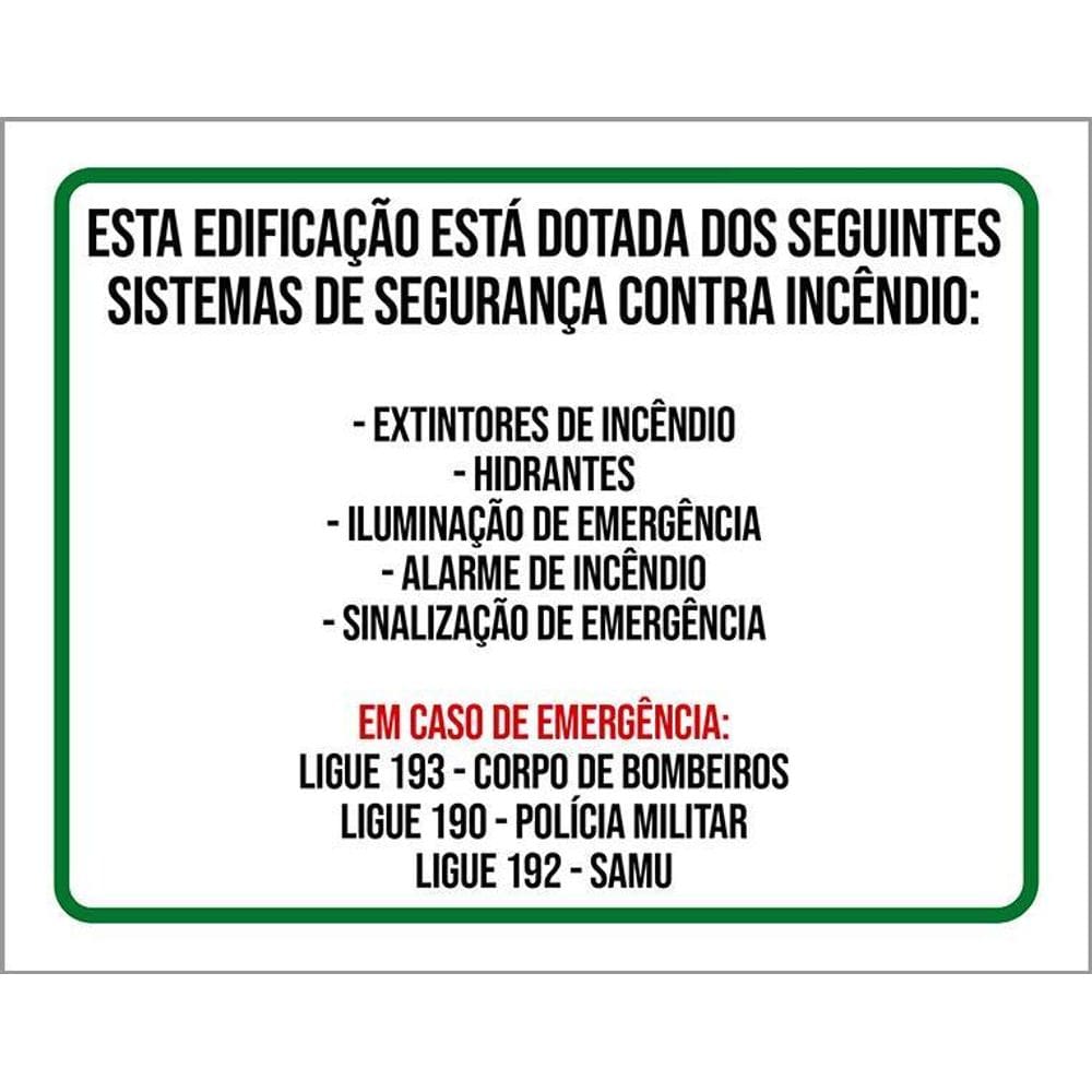 Placa Edificação Sistema Segurança Contra Incêndio 36X46
