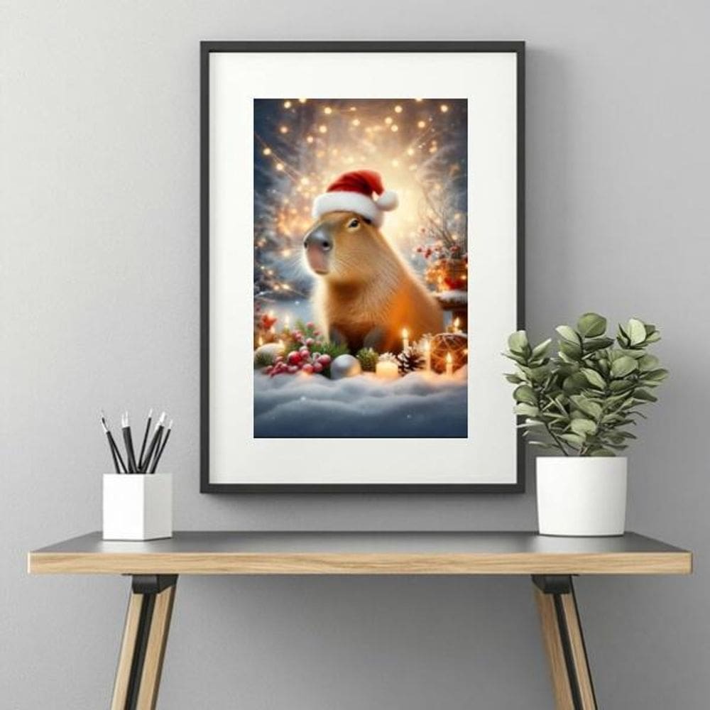 Quadro Capivara Natalina - 60X48Cm