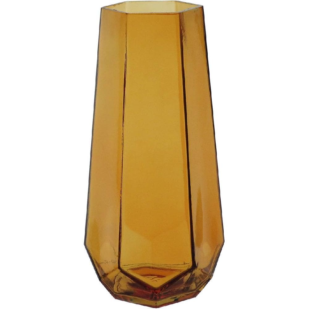 VASO DECORATIVO ENFEITE CASA GEOMÉTRICO HOME&CO VIDRO 28x10x10cm ÂMBAR