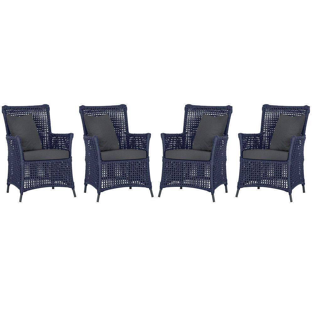4 Poltronas Igapó Alumínio Pintura Preta Corda Náutica E11 Azul