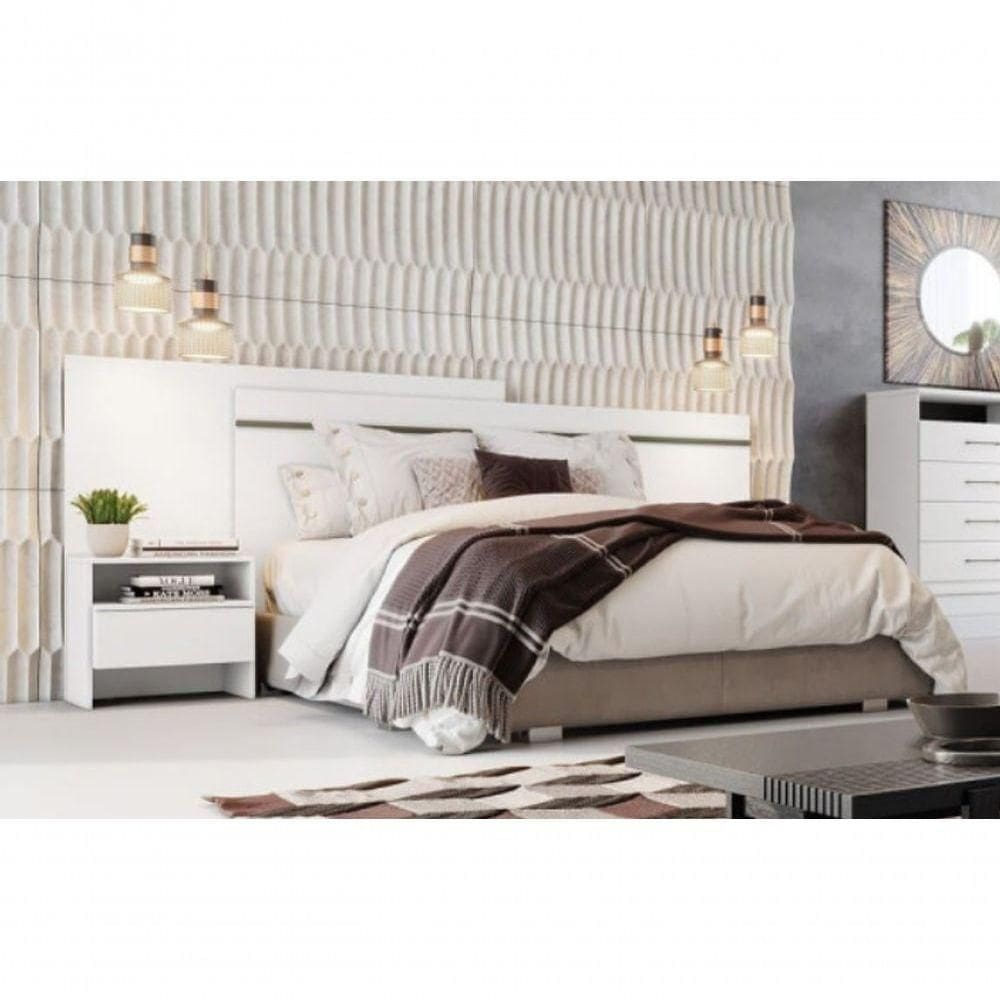 Cabeceira Casal Com 2 Mesas De Cabeceiras - - Móveis Horizonte - Branco