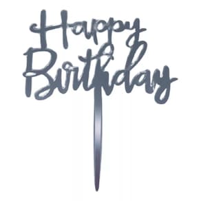 Enfeite Topo Topper Bolo Festa - Prata - Happy Birthday