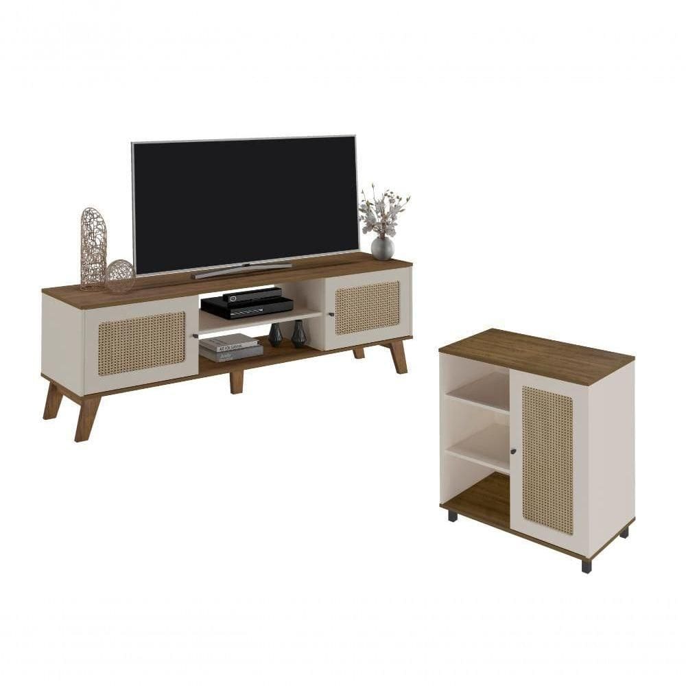 Conjunto Para Sala Com Rack E Buffet Charlotte Pinho/off White Artely Pinho/off White