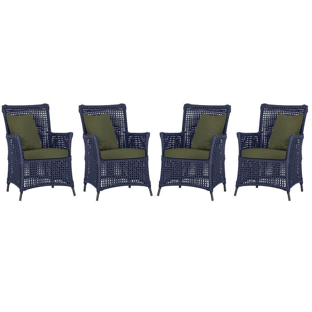 4 Poltronas Igapó Alumínio Pintura Preta Corda Náutica E13 Azul