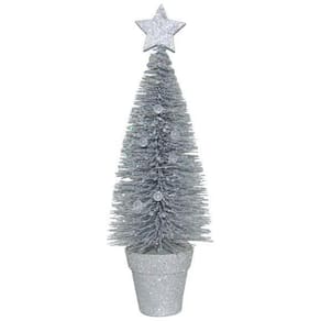Enfeite De Natal Arvore Prata Para Mesa Decoração Natal 31Cm