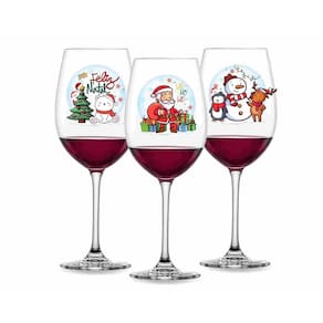 Jogo 3 Taças Vinho 465Ml Vidro Estampada Natal Fim De Ano