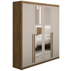 Guarda Roupa Solteiro 4 Portas Espelho Dubai Nature/fendi - Vlr Móveis