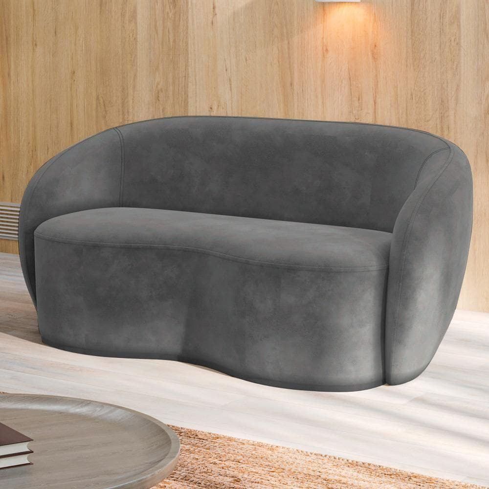 Sofá Living Decorativo 160cm 2 Lugares íbis Encosto Fixo Veludo Grafite G33 - Gran Belo