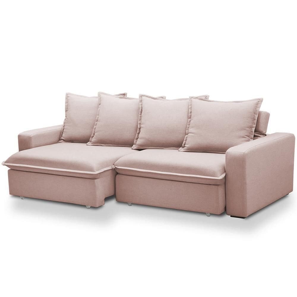 Sofá Retrátil Reclinável Para Sala De Estar Living 195cm Vêneto F04 Veludo Rosê - Lyam Decor
