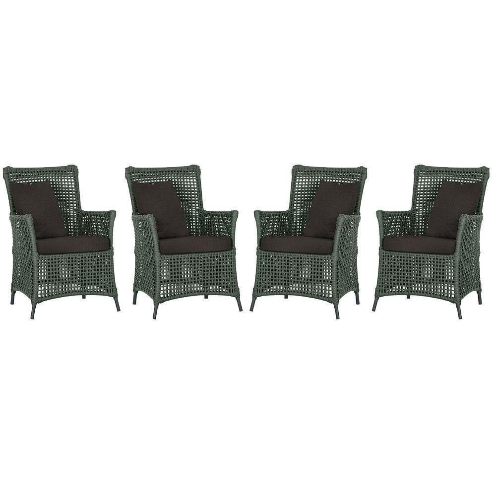 4 Poltronas Igapó Alumínio Pintura Preta Corda Náutica E9 Verde