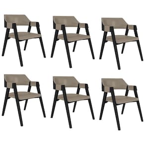 Kit 6 Cadeiras Sala De Jantar E Jogos Carteados Madeira Maciça Poker Pu Nude-preto G42 - Gran Belo