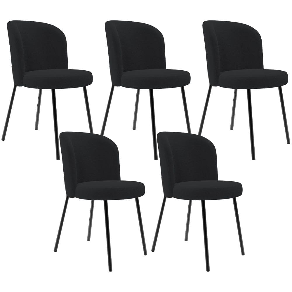 Kit 5 Cadeiras Sala de Jantar Estofada Gavi L02 Bouclê Preto - Lyam Decor