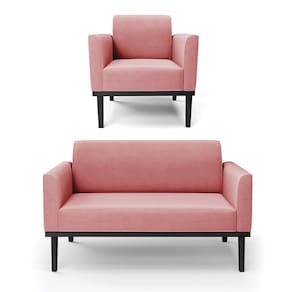 Conjunto Poltrona E Namoradeira Decorativa Isabella Pés Fixo Em Madeira Preto Suede Rose G19 - Gran Belo