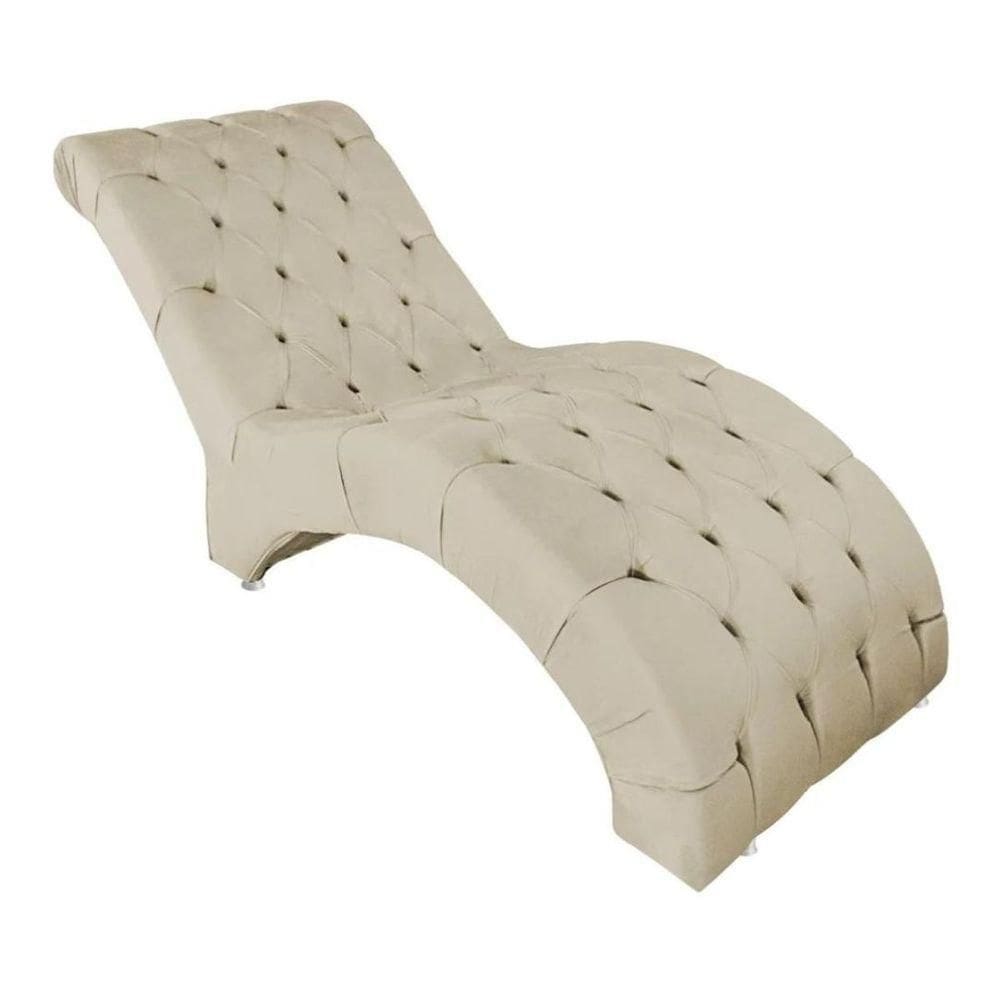Recamier Divã Espreguiçadeira Sala Cliníca Leila Veludo bege