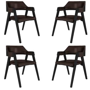 Kit 4 Cadeiras Sala De Jantar E Jogos Carteados Madeira Maciça Poker Pu Marrom-preto G42 - Gran Belo