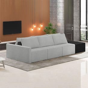Sofá Ilha Modulado Milos 312cm Puff Lateral Cinza Preto Manchado Bouclê/pu G33 - Gran Belo