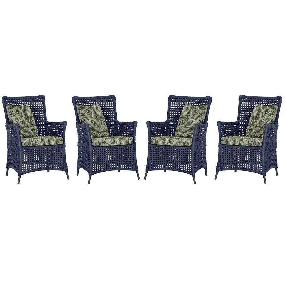 4 Poltronas Igapó Alumínio Pintura Preta Corda Náutica E5 Azul