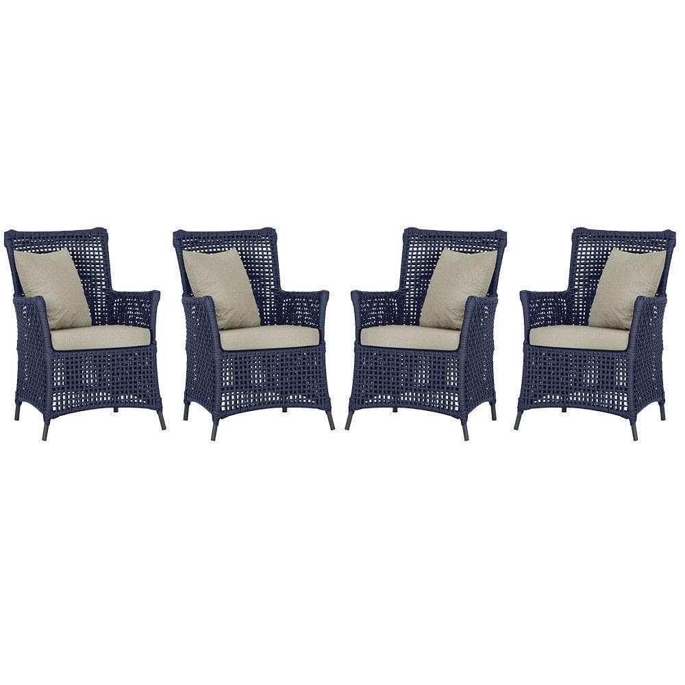 4 Poltronas Igapó Alumínio Pintura Preta Corda Náutica E7 Azul