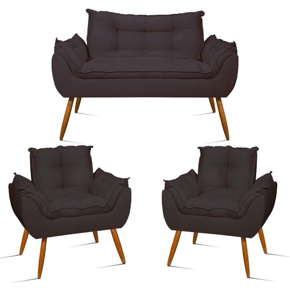 Kit Namoradeira Opala Sala Quarto e 02 Poltronas Balaqui Decor Cinza