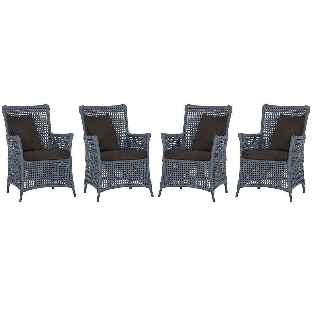 4 Poltronas Igapó Alumínio Pintura Preta Corda Náutica E9 Prata