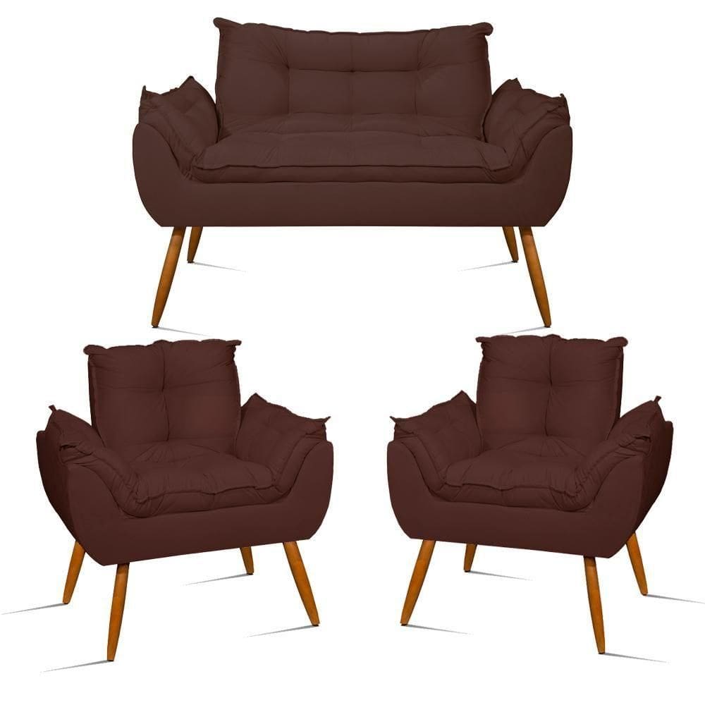 Kit Namoradeira Opala Sala Quarto e 02 Poltronas Balaqui Decor Marrom