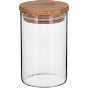 POTE PORTA MANTIMENTOS COM TAMPA BAMBU BOROSSILICATO 200ml 10x6x6cm TRANSPARENTE