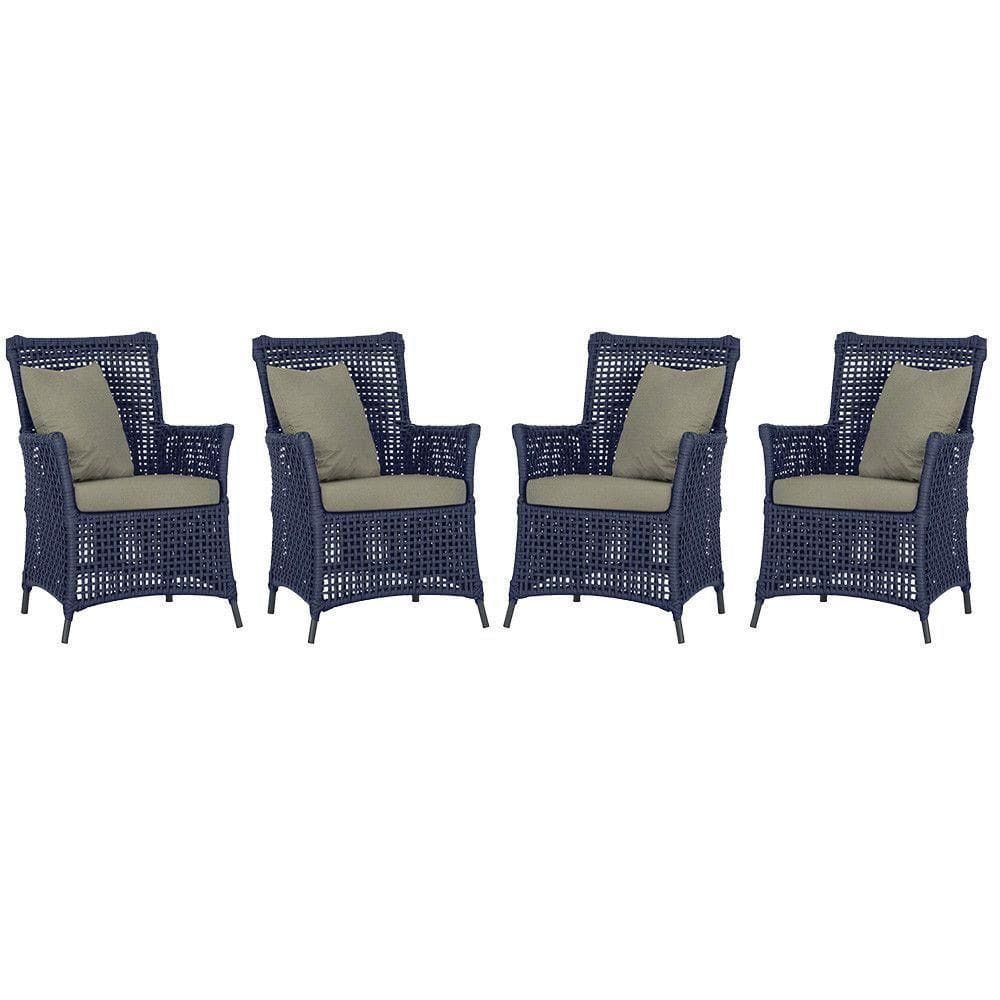 4 Poltronas Igapó Alumínio Pintura Preta Corda Náutica E8 Azul