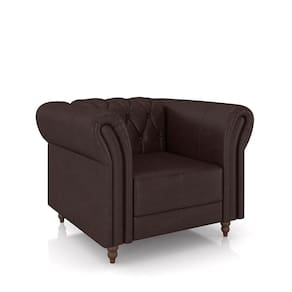 Poltrona Decorativa Stanford Chesterfield Pés De Madeira Couro Wine Vinho G58 Gran Belo