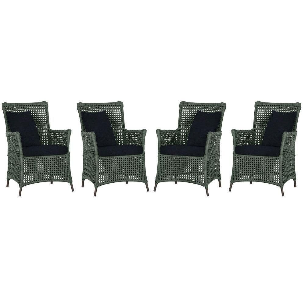 4 Poltronas Igapó Alumínio Pintura Marrom Corda Náutica E12 Verde