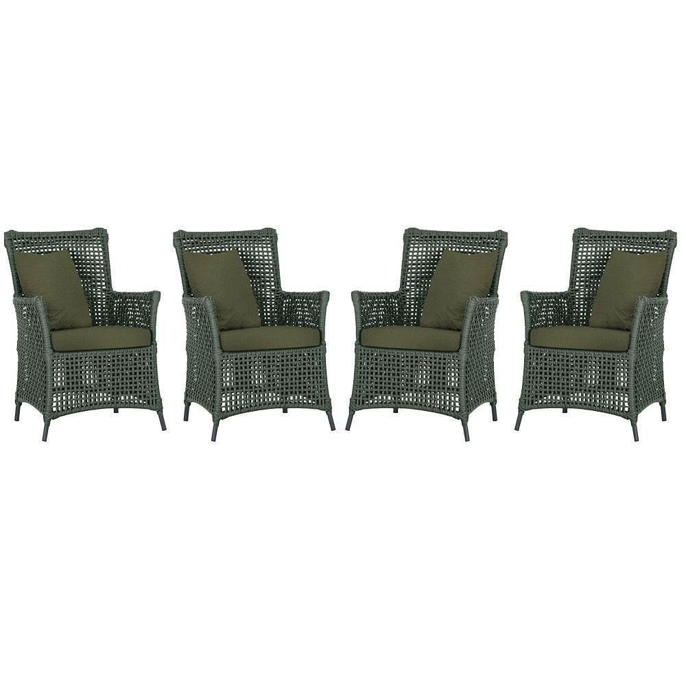 4 Poltronas Igapó Alumínio Pintura Preta Corda Náutica E13 Verde