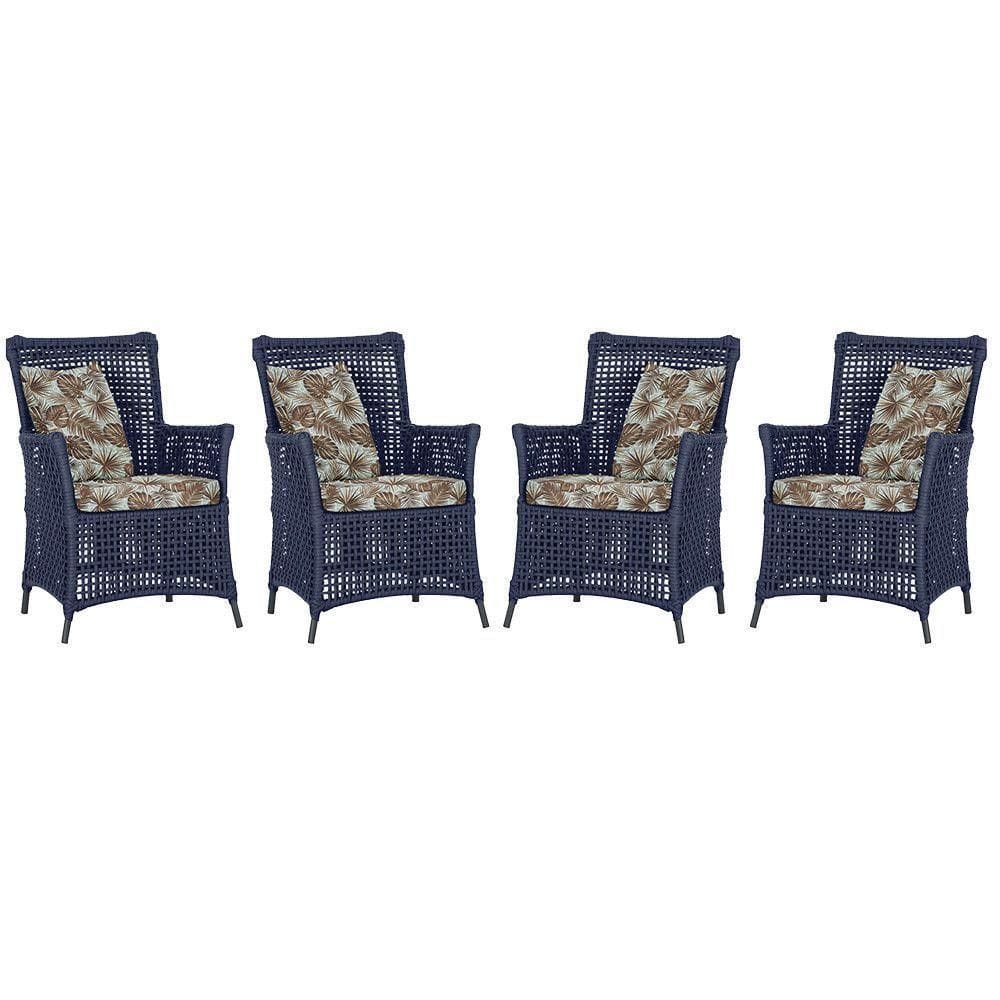 4 Poltronas Igapó Alumínio Pintura Preta Corda Náutica E6 Azul