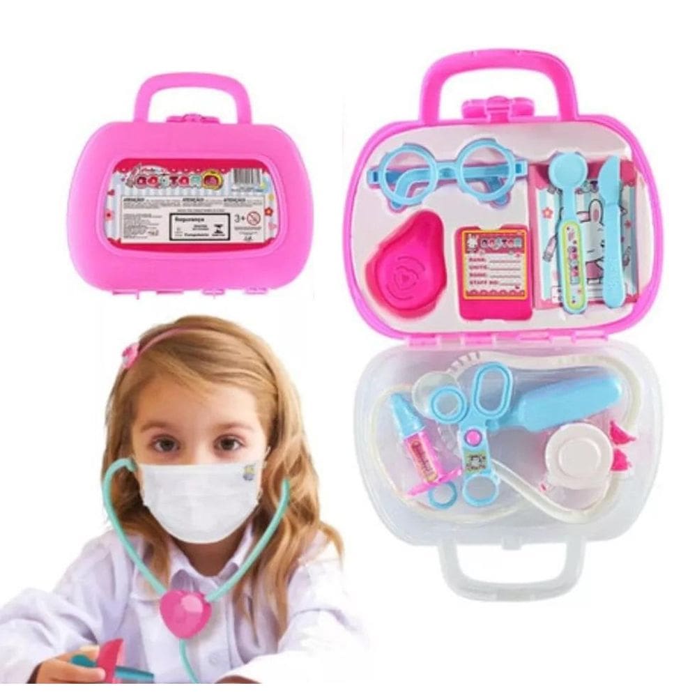 Maleta Rosa Infantil Médico Acessórios 11 Peças Diversão