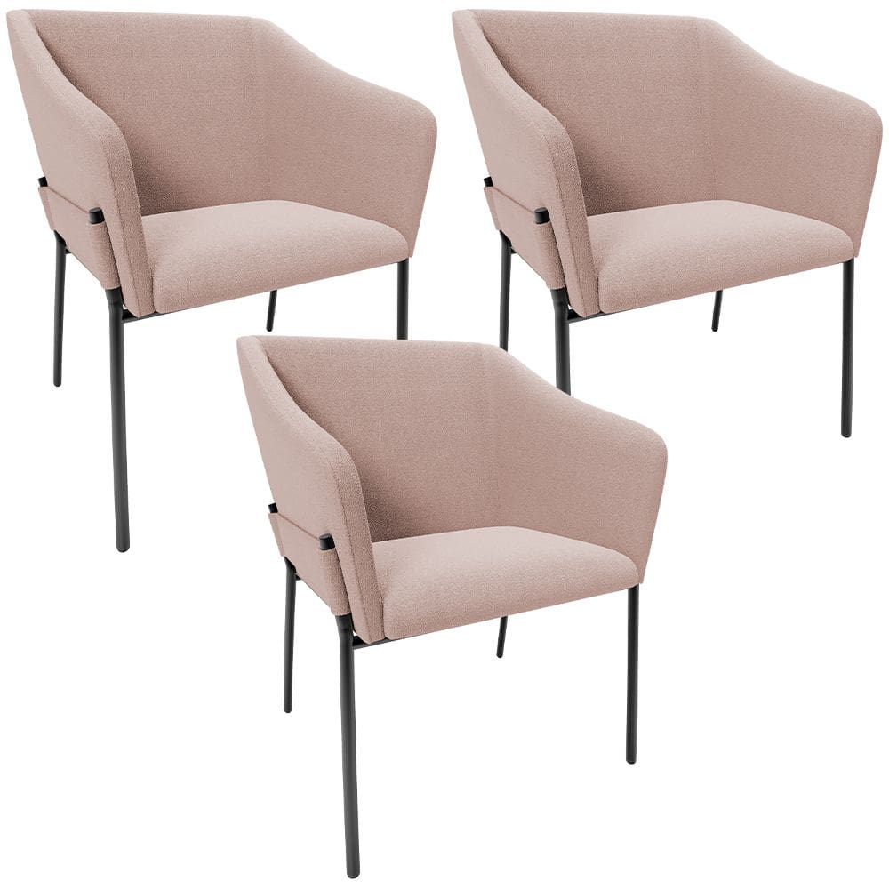 Kit 3 Cadeiras Para Sala de Jantar Estar Living Olívia L02 Bouclê Rosê - Lyam Decor