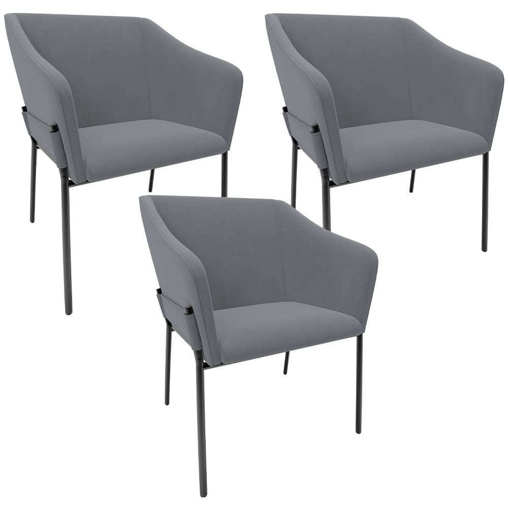 Kit 3 Cadeiras Para Sala de Jantar Estar Living Olívia L02 Suede Cinza - Lyam Decor