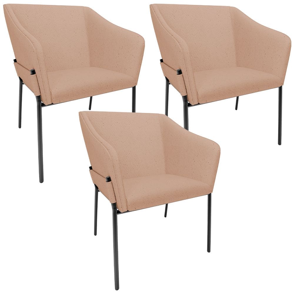 Kit 3 Cadeiras Para Sala de Jantar Estar Living Olívia L02 Linho Rosê - Lyam Decor