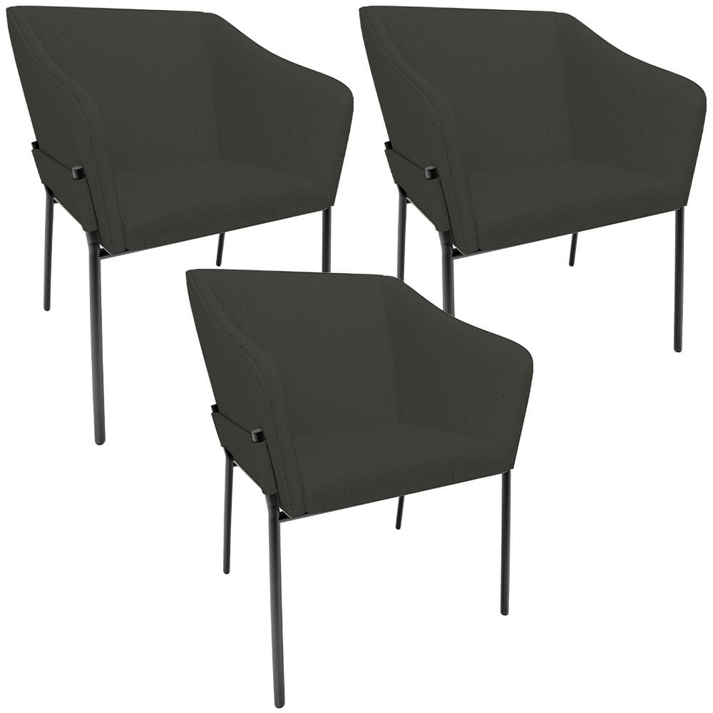 Kit 3 Cadeiras Para Sala de Jantar Estar Living Olívia L02 Linho Verde Musgo - Lyam Decor