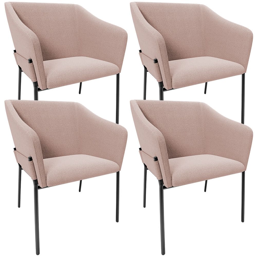 Kit 4 Cadeiras Para Sala de Jantar Estar Living Olívia L02 Bouclê Rosê - Lyam Decor