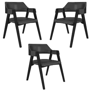 Kit 3 Cadeiras Sala De Jantar E Jogos Carteados Madeira Maciça Poker Pu Grafite-preto G42 - Gran Belo