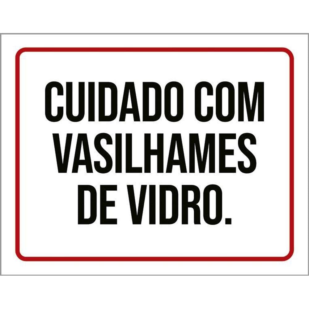 Placa De Sinalização - Cuidado Com Vasilhames De Vidro 36X46