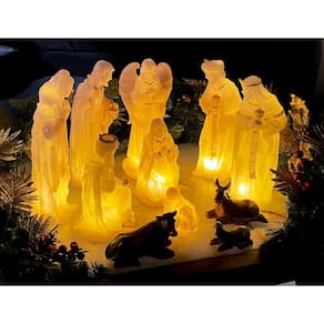 Presépio De Natal Com Luz De Resina 30Cm 11 Peças