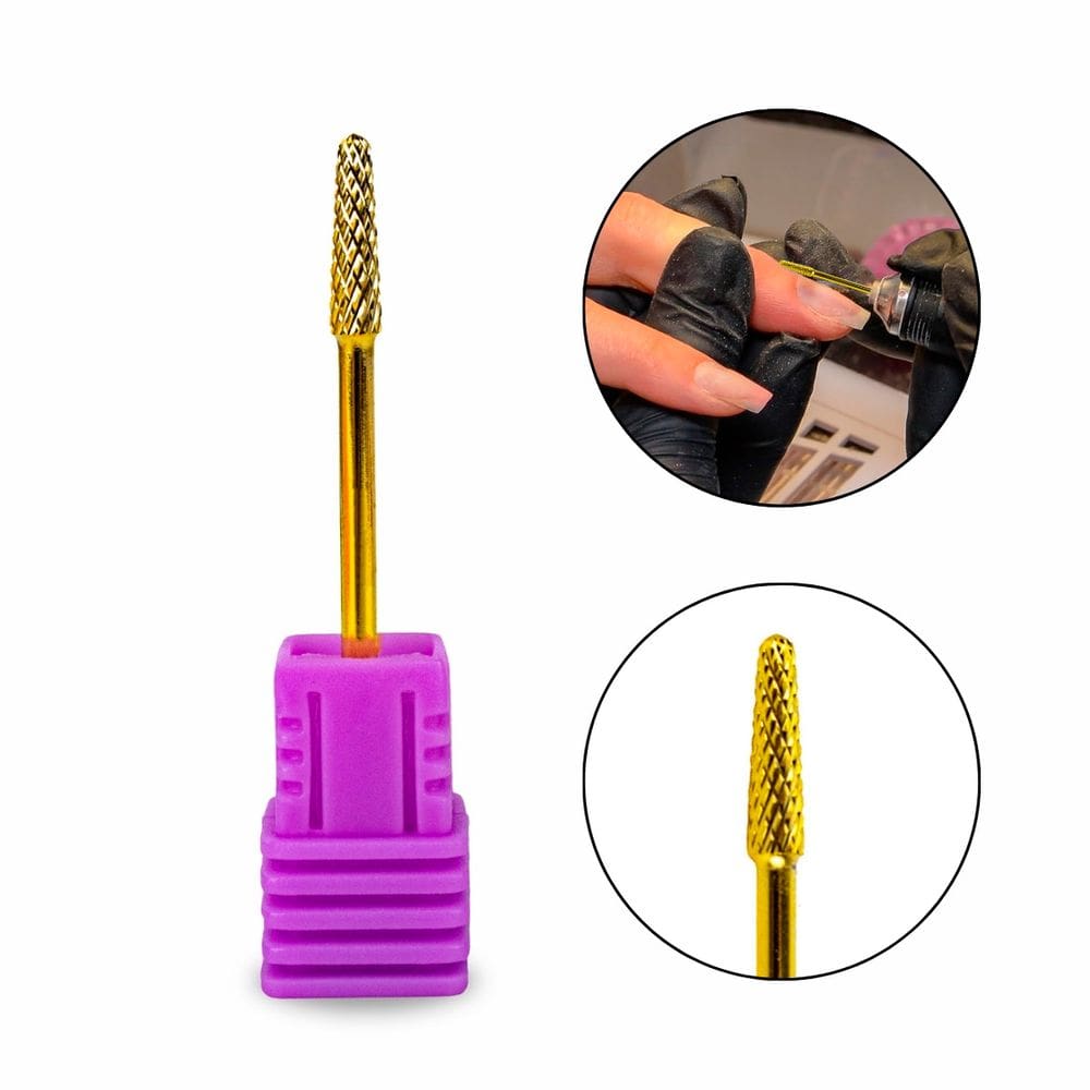 Broca Tungstênio Dourada F-Gold Umbrella Cone Unhas de Gel