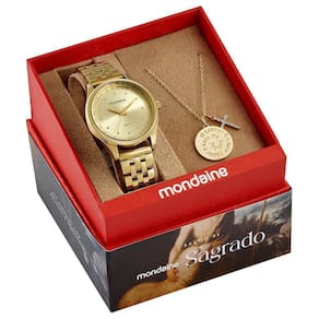 Relogio Mondaine Feminino Ref: 99748Lpmkde1 Dourado Salmo 23