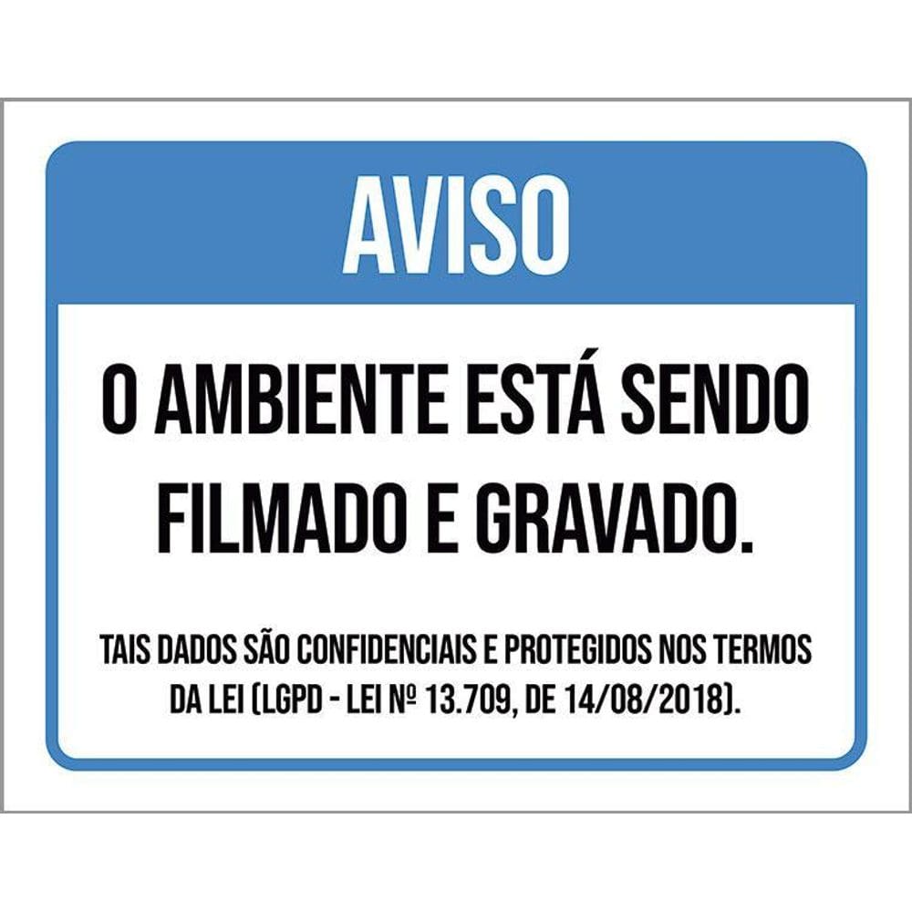 Placa Sinalização - Ambiente Filmado Gravado Azul 27X35