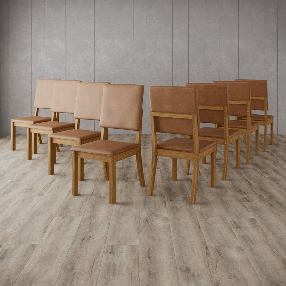 Kit 8 Cadeiras Estofadas para Mesa de Jantar Milla Plus Natural/Corano CaraMarromo