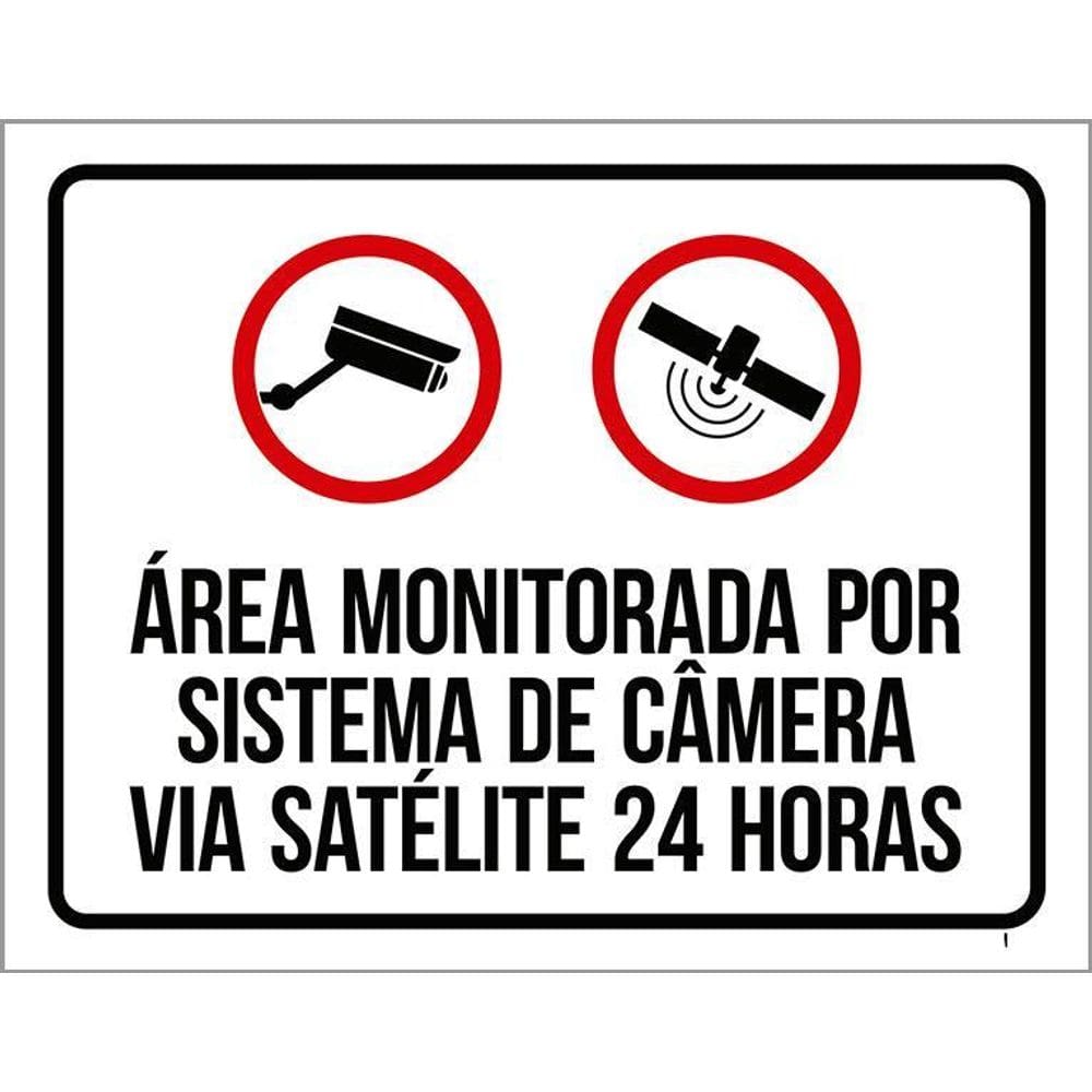 Placa Área Monitorada Sistema Segurança Satélite 24H  36X46 